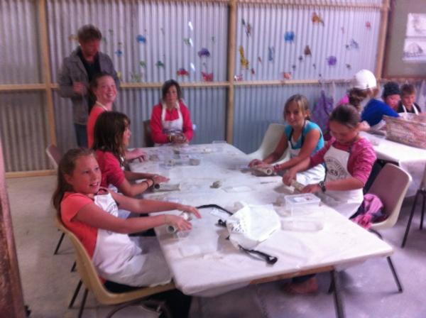 Working with clay at the Bendigo Pottery.