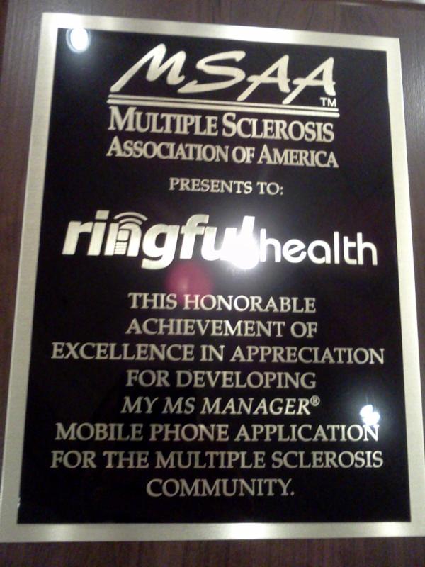 ringful's tweet photo. Many thanks to #msaa for the recognition award. MSAA is spearheading patient engagement. http://t.co/4ECcmkj8