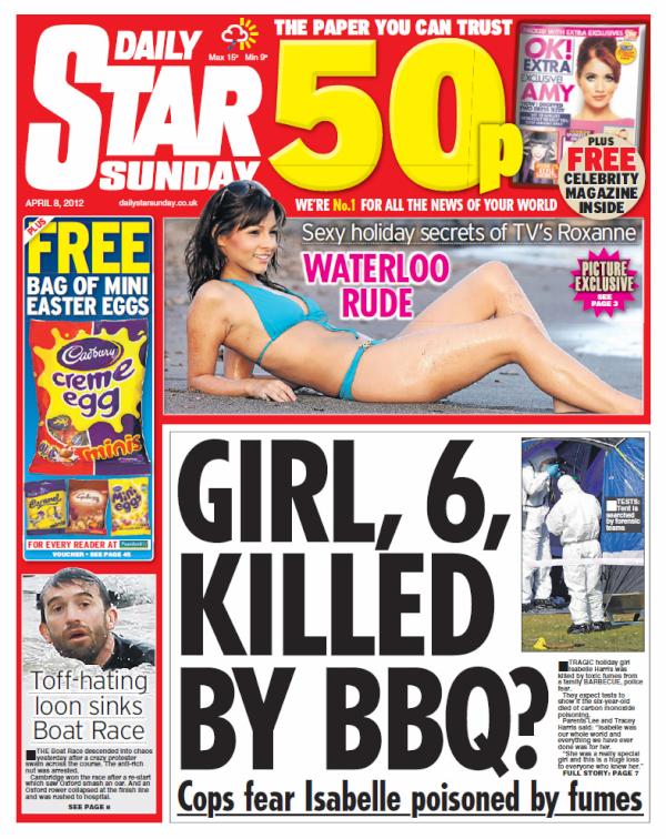 DAILY STAR FRONT PAGE:  'Girl, 6, killed by BBQ? #skypapers