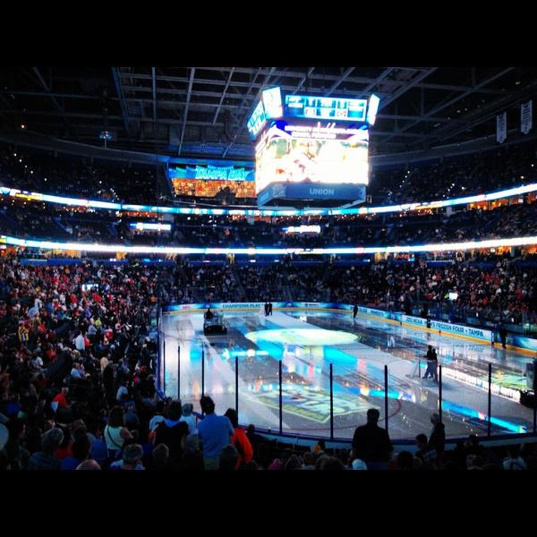 VisitTampaBay's tweet image. Is this a gorgeous view inside @tbtimesforum or what! Go @BCHockeyNews and @FerrisHockey #FrozenFour