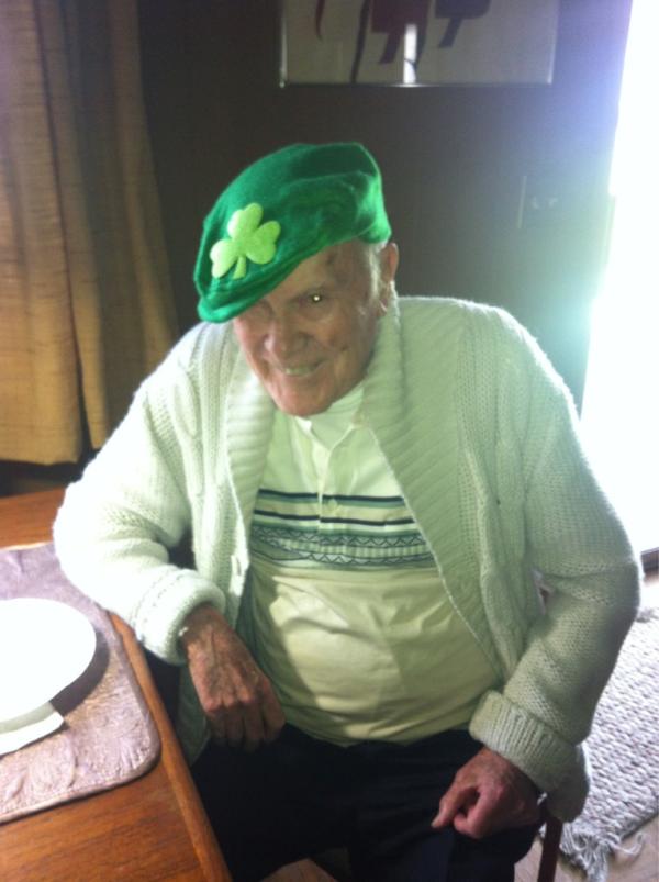 Homeinstead399's tweet image. Client John Murphy celebrates St. Patricks's Day all month!