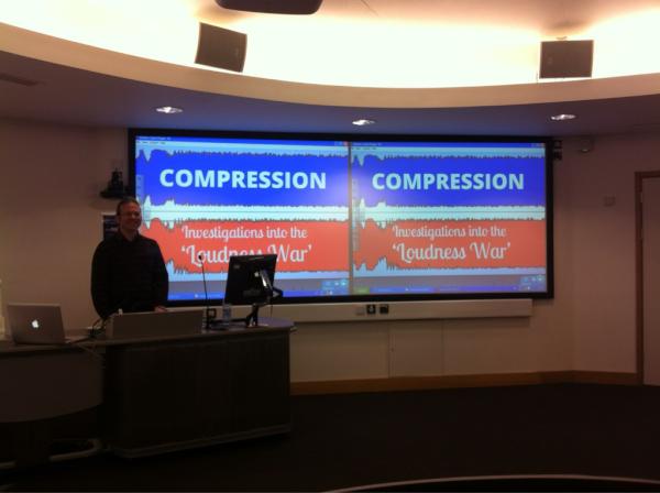 StoryLab_ARU's tweet image. Bill Campbell discussing dynamic range compression and loudness wars in commercial music at #code2012