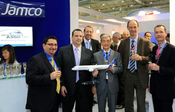 Airbus's tweet photo. Jamco signed with us as a new business class seat supplier on #A350 at #AIX2012 http://t.co/56po7mDs