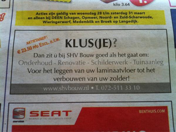 SHVGroep's tweet photo. Advertentie van SHV Bouw vandaag in de Koerier http://t.co/McawYrrw