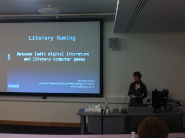 StoryLab_ARU's tweet image. @AstridEnsslin talking about literary games at #code2012