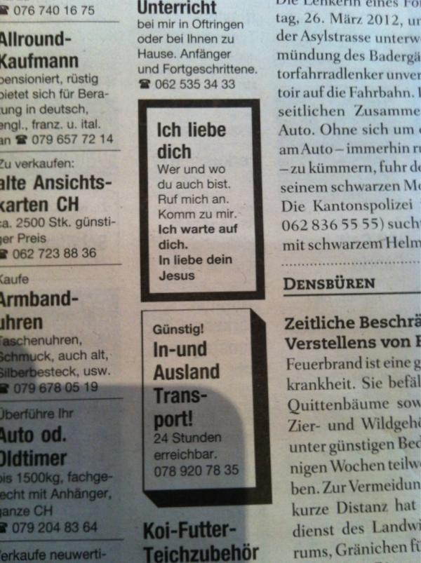 ChVuille's tweet photo. Jesus signalisiert im #Landanzeiger Interview-Bereitschaft, vergisst aber seine Telefonnummer anzugeben. #wirdwohlnix http://t.co/OroyfDxG