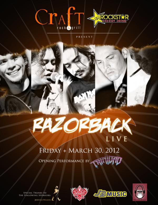 CraftRockGrill's tweet photo. RAZORBACK LIVE AT CRAFT ROCK & GRILL | March 30, 2012 (Tomorrow), 9pm! FREE ENTRANCE! Time to rock it out! See you! http://t.co/10JuXI3r