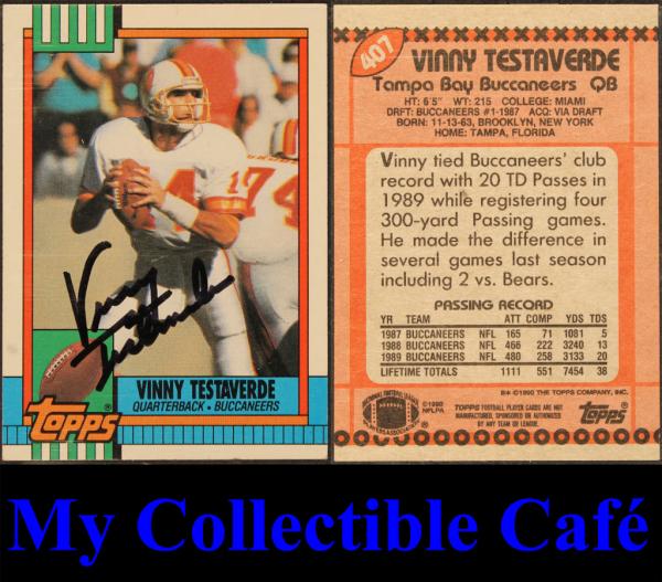 CollectibleCafe's tweet image. #Vinny #Testaverde #Tampa #Bay #Buccaneers 1990 #Topps 407 #Autograph #Football #Card cgi.ebay.com/ws/eBayISAPI.d…