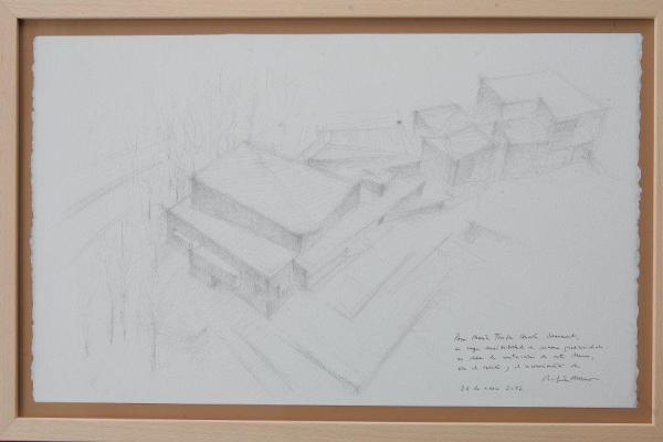 mununav's tweet photo. El edificio es un proyecto de Rafael Moneo. Aquí un dibujo del mismo para la familia Huarte. Arte desde el inicio. http://t.co/J9qAhag1