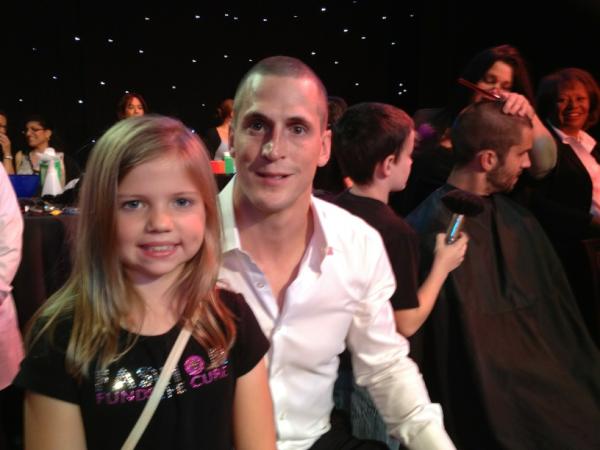 thx to beautiful hannah for shaving my head. for cut for a cure. go to vinny4.com