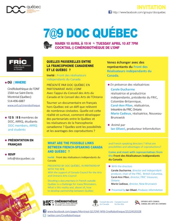 DOCQuebec's tweet photo. Quelles passerelles entre la Francophonie canadienne et le Québec ? 7@9 10 Avril 2012, 19h Cinérobothèque ONF Montréal http://t.co/d03uV1G4