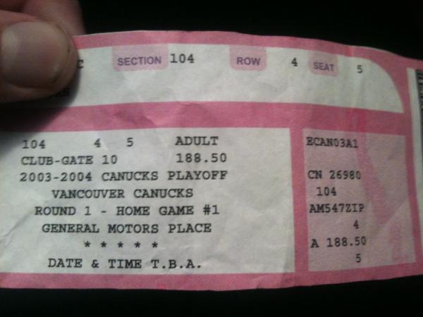 SocialAssassin2's tweet photo. My ticket from game 1 of the playoffs in 03-04 season. $188. Today that same ticket cost around $475 http://t.co/k6iLLYhh
