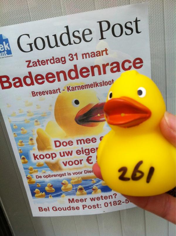 Mijn eendje nummer #261 is klaar voor het ruime sop vd Karnemelksloot.
2 uur start #badeendenrace