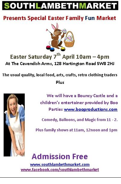SthLambethMkt's tweet image. Special Easter Family Fun Market next Saturday. Children's entertainment, bouncy castle - admission free!