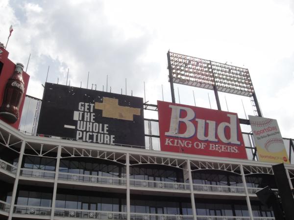 Rangers's tweet photo. Countdown to Opening Day: 4 days. Check out the old signage, originally painted on plywood. #MustWorkFast http://t.co/z8ngJgCu