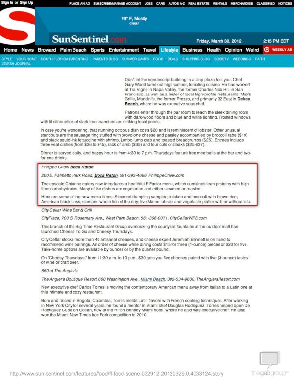 PhilippeBoca's tweet photo. Check out @PhilippeChow @PhilippeBoca's new #FFactor menu as featured in the @SunSentinel. #satisfied #guilt-free http://t.co/LHxdatIS