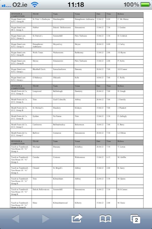 Next weeks championship fixtures. I hope ya can read them!!