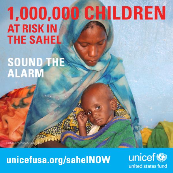 UNICEFUSA's tweet image. Would you RT this image to save 1,000,000 children? SOUND THE ALARM. Donate your posts to #SahelNOW today.