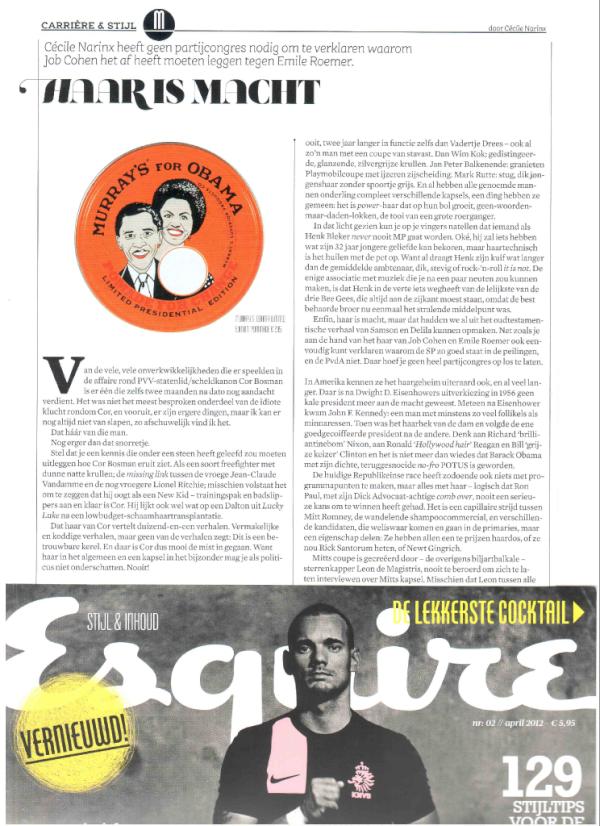 MurraysPomade's tweet photo. Bedankt voor het super leuke artikel @Esquiremag @elleeditor ! http://t.co/3pZsSo5Z