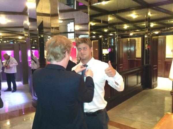 djkutch's tweet photo. Such a #cutecouple! "Captain Courier lending a helping hand to @ryanharrison92 before tonight's formal dinner. http://t.co/nMq1m1Ib" hah!
