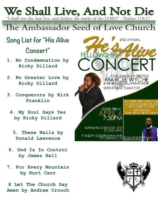 PastorBusta's tweet image. #asolc #asolc : Today is the first rehearsal for the He's Alive Concert!!! See y'all 7:30 @ 1718 west Susquehanna