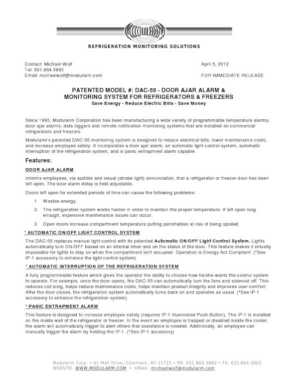modularm's tweet image. Refrig/Freezer Energy Bills with Modularm's Door Ajar Alarm and Monitoring System. PRESS RELEASE Part 1 of 2