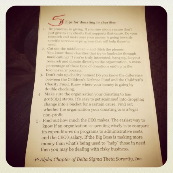 Tips for donating to charities!! 
#InformedPhilanthropy 
#WakeUpWeek2K12