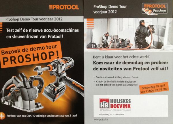 huijskesboevink's tweet image. Noteer in uw agenda! 19 April #Protool #demotour #proshop. Nieuwe #accuboormachines en #sleuvenfrezen. Test ze zelf!!