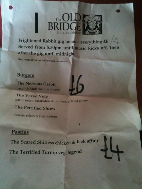 Last night's menu... Ha! <a href="/oldbridgeinn/">The Old Bridge Inn</a>