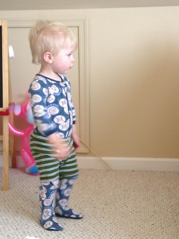 ericaspangler's tweet image. Yep, he sure is wearing shorts over his PJs...