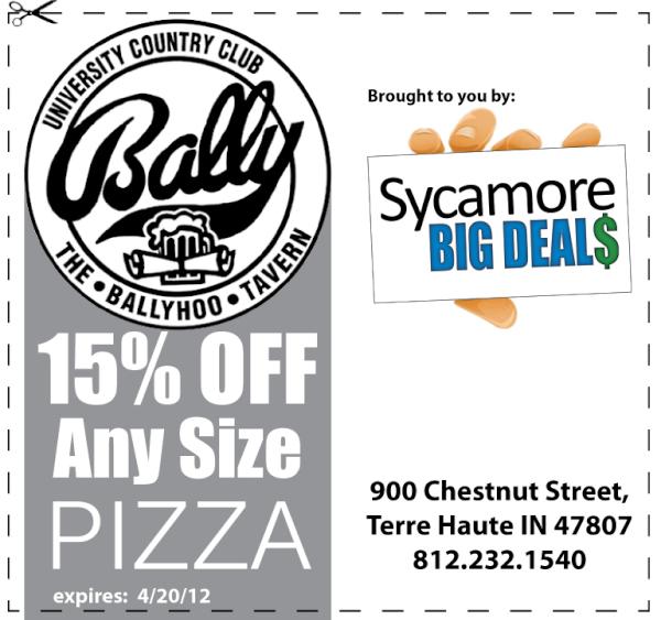 ISUstatesman's tweet photo. What goes well with beer? Pizza! 15% off any size pizza at The Bally #SycamoreBigDeals http://t.co/ym3o10Lm