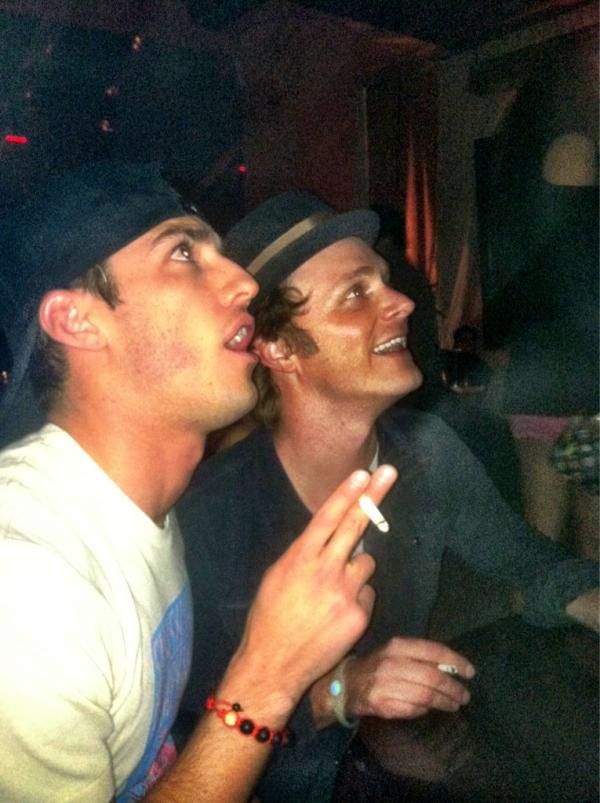 Michael Trevino smoking a cigarette (or weed)
