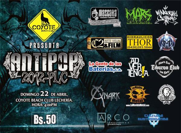 AntiPopFest's tweet photo. Gracias a nuestros patrocinantes quienes apoyan  y ayudan a hacer posible el #Antipop29012-PLC @advertenciaplc http://t.co/LuG8Qn4h