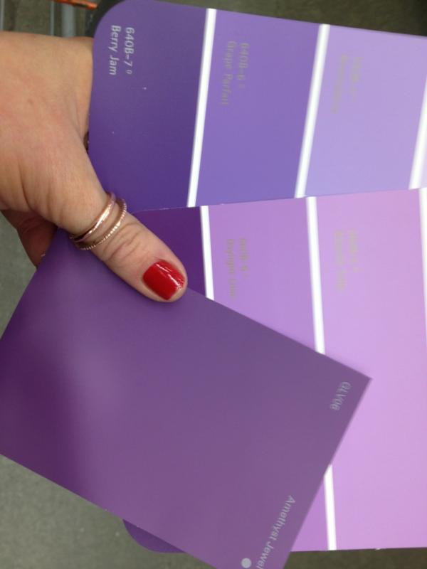 The redecorating begins!!! Step one: get paint samples #makinggrownupbedroom #purpleyellowwhite