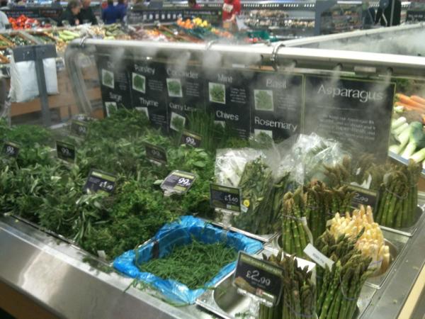 WonkyFood's tweet photo. The herb bar in a new morrisons store with dry ice. Clever stuff http://t.co/BnYR5M1x