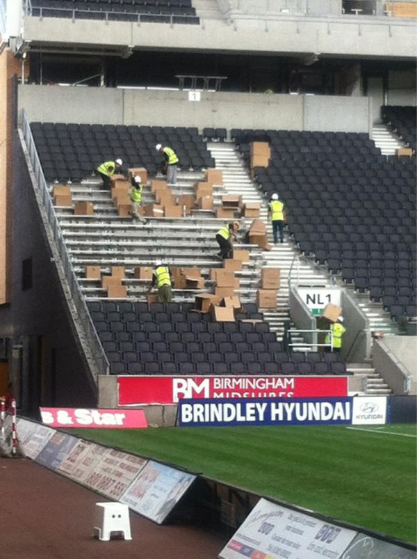Gold seats delivered this morning. Work now started to replace seats in the lower tier in time for Man City game!