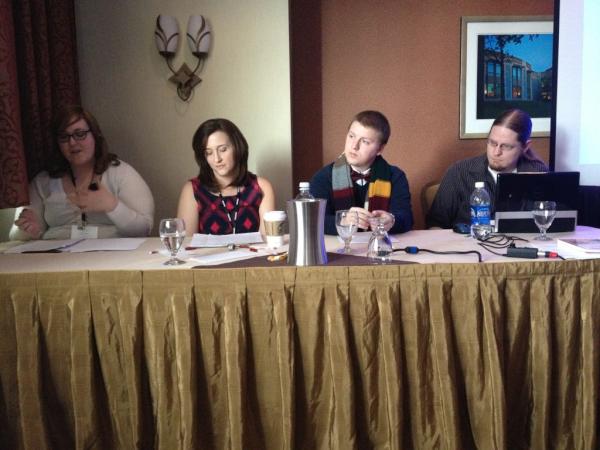 Myc_W's tweet image. Scholars presenting on #DoctorWho at #pcaaca now. Wish this room was bigger on the inside!!