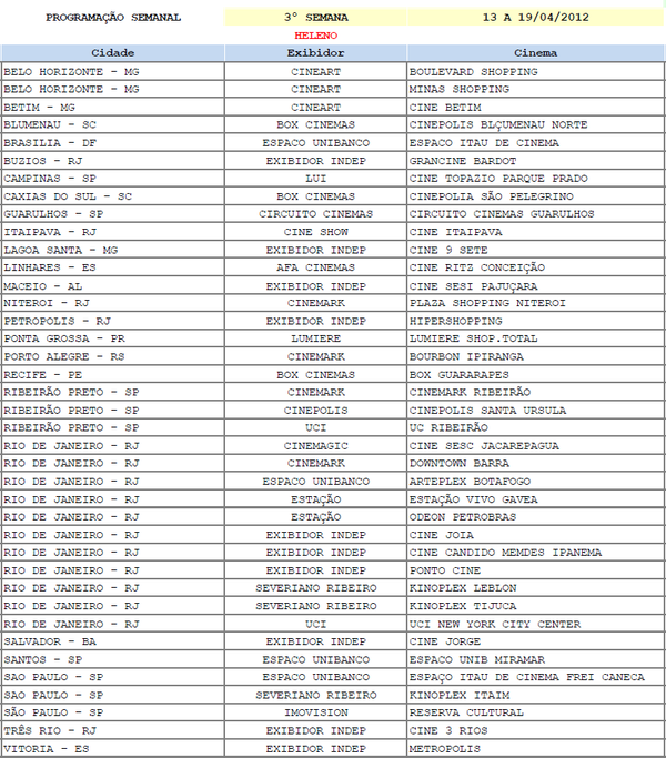 Confira a programação de HELENO de 13 a 19/04. O filme chega em Ribeirão Preto amanhã :)