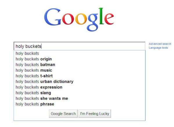 HBucketsMusic's tweet photo. We're on our way to world domination. Google search of "holy buckets" third suggestion is "Holy Buckets Music" http://t.co/ERBgDiAx