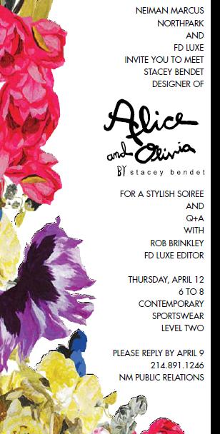 It's here! Join FD Luxe and Neiman Marcus NorthPark TONIGHT as we welcome Alicia + Olivia designer Stacey Bendet!