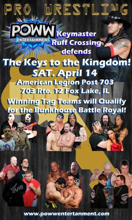 Tomorrow night Tag Team Tourny for the Keys to the Kingdom which will end w/a BunkHouseBattleRoyal! 703NRt12 FoxLake IL