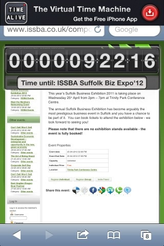 Caseron_Lisa's tweet image. 00:00:09:22:16 Time until ISSBA Suffolk Biz Expo&apos;12 - #TimeAliveApp 9days 22hrs and 16mins to go!! ow.ly/a5kcC