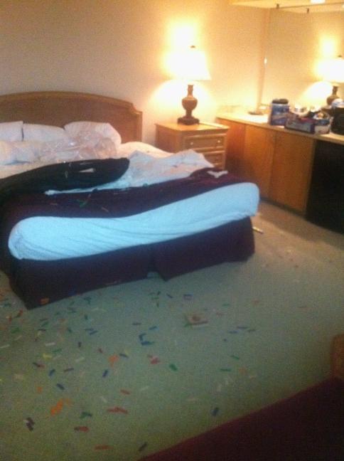 JerryUpFront's tweet image. Room. Trashed with lots of confetti. #projectfalcon.