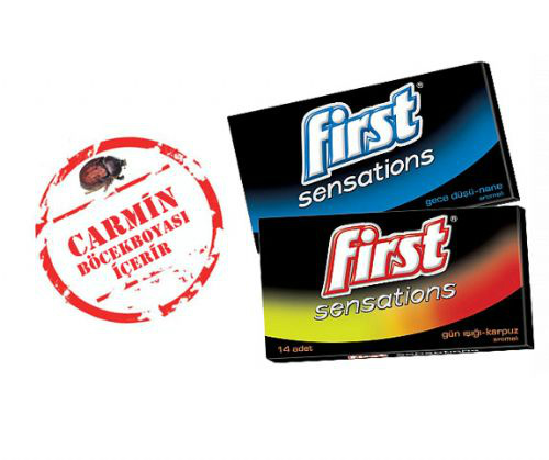"First sensations" Böcekten elde edilen boya maddesi olan #karmin kullanılan ürünleri teşhir ediyoruz...