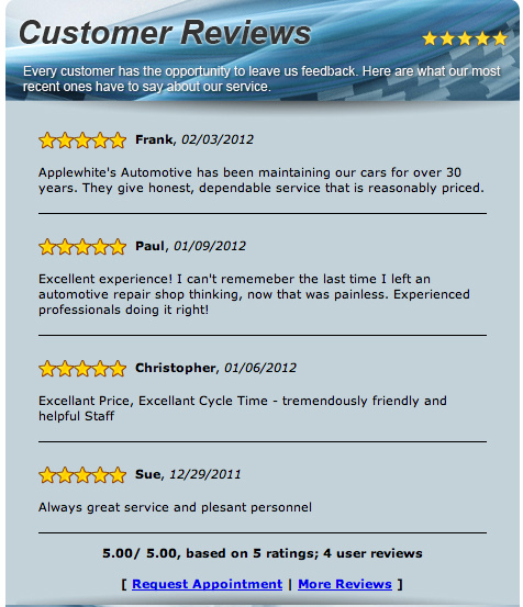 ApplewhiteAuto's tweet photo. Check out some reviews... http://t.co/EzL8E7qH