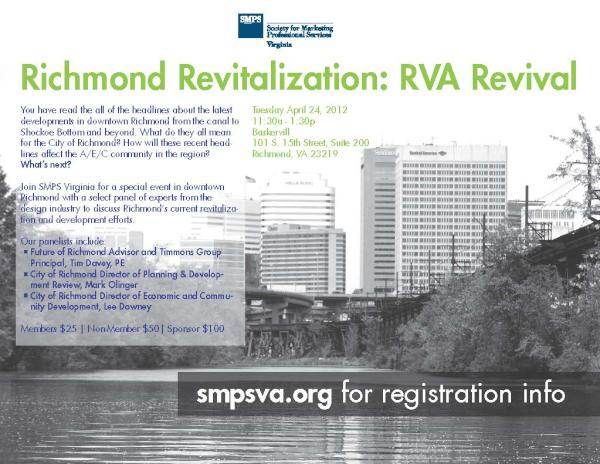 SAMECVA's tweet photo. Join SMPS Virginia and a select panel of experts to discuss Richmond’s current revitalization and development efforts. http://t.co/HoquNpZL