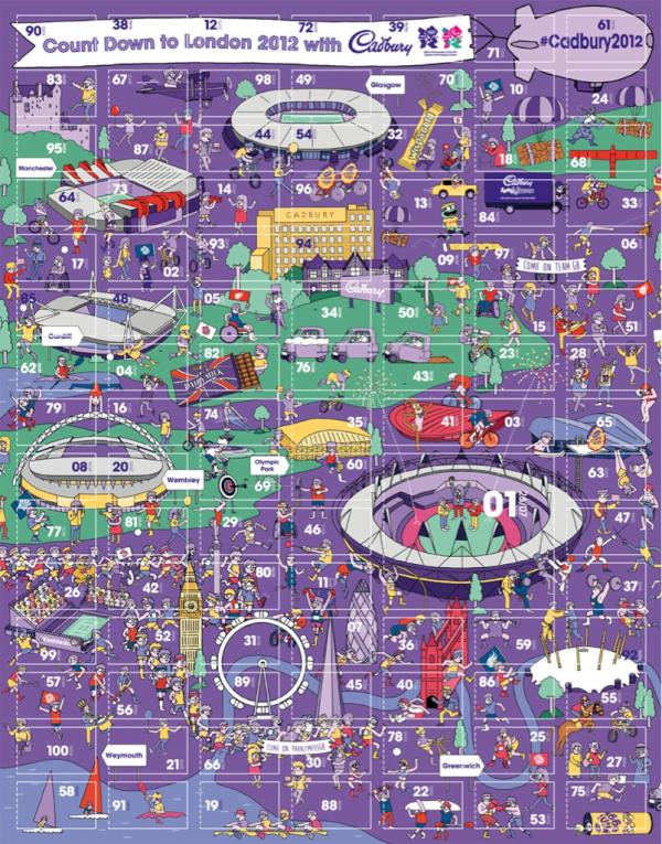 CadburyUK's tweet photo. Win a chocolate #100DaysToGo calendar: Just Tweet what most excites you about the Olympics and use #Cadbury2012 http://t.co/d8hS9x9H