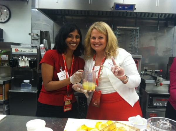 ChickfilA's tweet photo. Master juicers @CarolinaMama and @ebmommy win the lemonade contest at #CFABackstage! http://t.co/MAG6dHq1