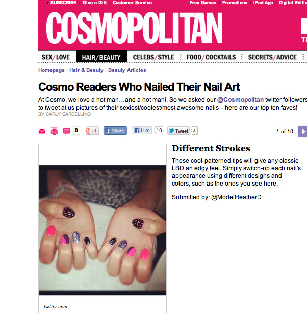 Thanks so much for Sharing my nails with the world @Cosmopolitan !!! <3 Done by @yourspa on Melrose in<a href="/tag/dowerk"class="tags"><span>#dowerk</span></a><a href="/tag/guessbymarciano"class="tags"><span>#guessbymarciano</span></a>