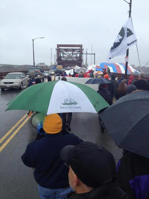 DannyMcGlashing's tweet image. Occupy Boston Crossing the Chelsea Bridge Today In the Rain -